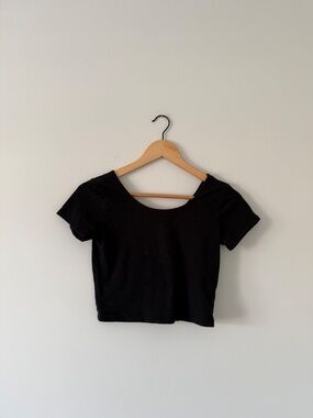 Plain Black Crop Top Cotton T-Shirt (size medium)